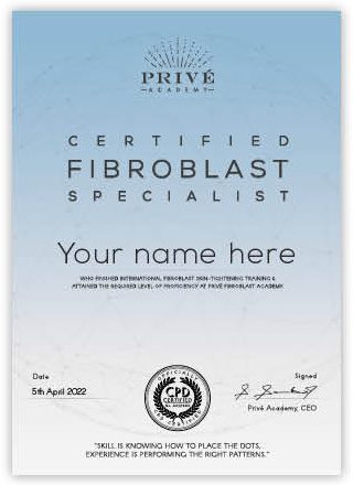 A sample Privé Fibroblast Specialist certificate